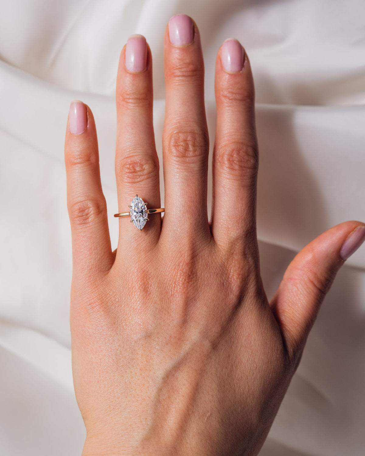 0.90 CT Marquise Cut Moissanite Engagement Ring With Hidden Halo Setting