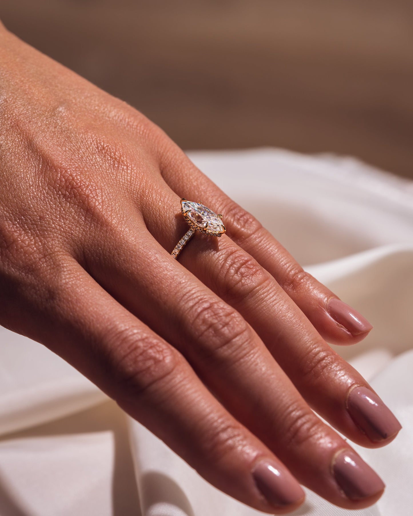 3.09 CT Marquise Cut Lab Grown Diamond Engagement Ring With Hidden Halo Setting