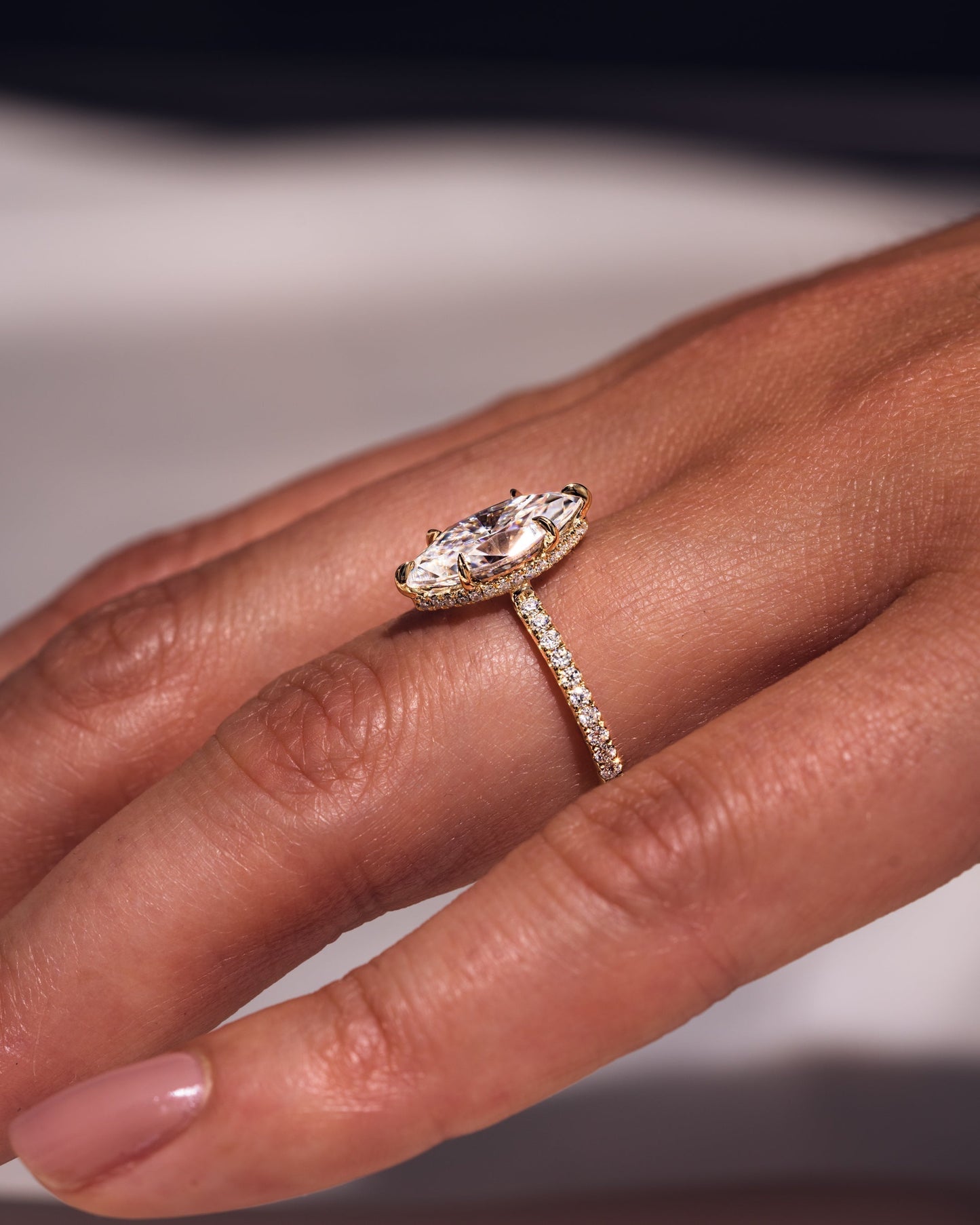 3.09 CT Marquise Cut Lab Grown Diamond Engagement Ring With Hidden Halo Setting
