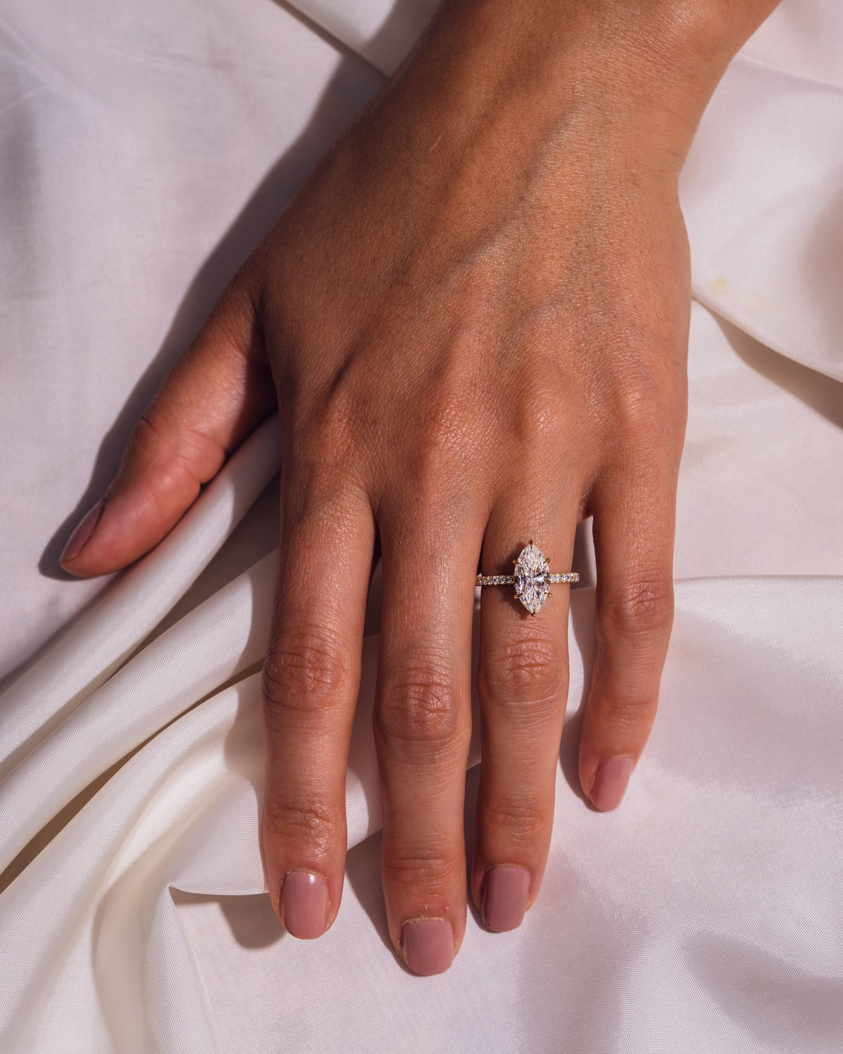 3.09 CT Marquise Cut Moissanite Engagement Ring With Hidden Halo Setting