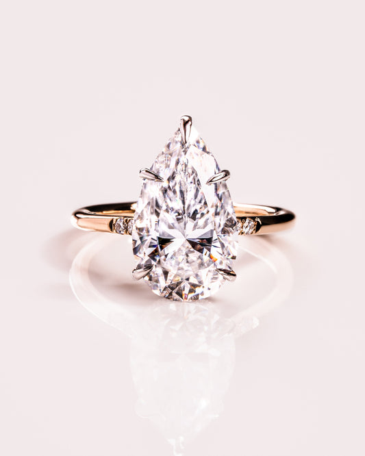 3.09 CT Pear Cut Lab Grown Diamond Engagement Ring With Hidden Halo Setting