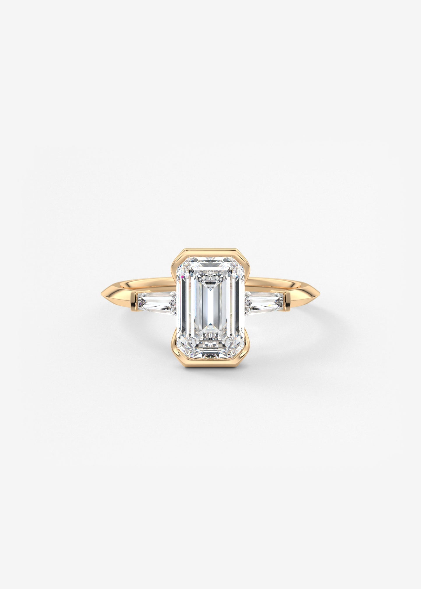 Emerald Three Stone Lab Grown Diamond Engagement Ring
