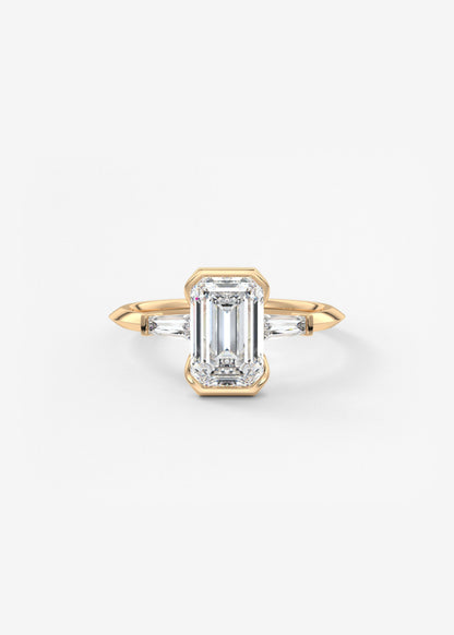 Emerald Three Stone Lab Grown Diamond Engagement Ring