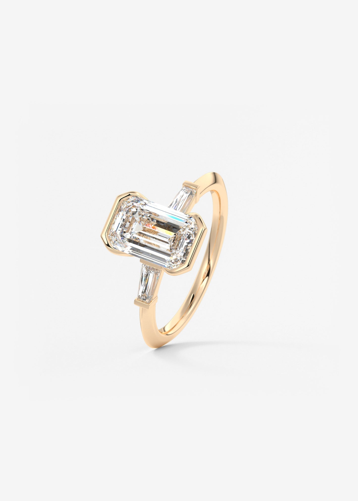 Emerald Three Stone Lab Grown Diamond Engagement Ring