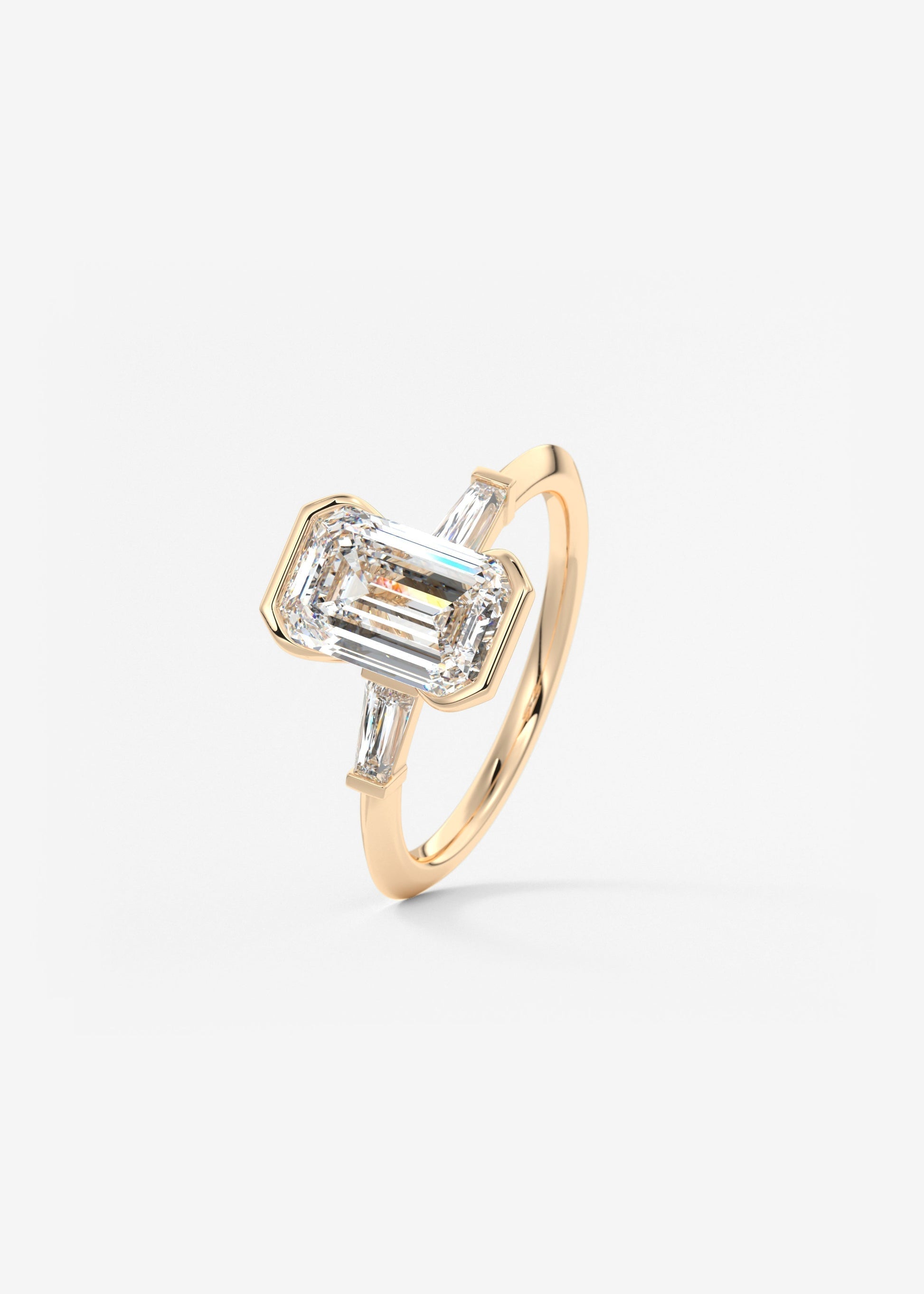 Emerald Three Stone Lab Grown Diamond Engagement Ring