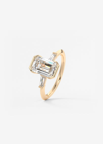 Emerald Three Stone Lab Grown Diamond Engagement Ring