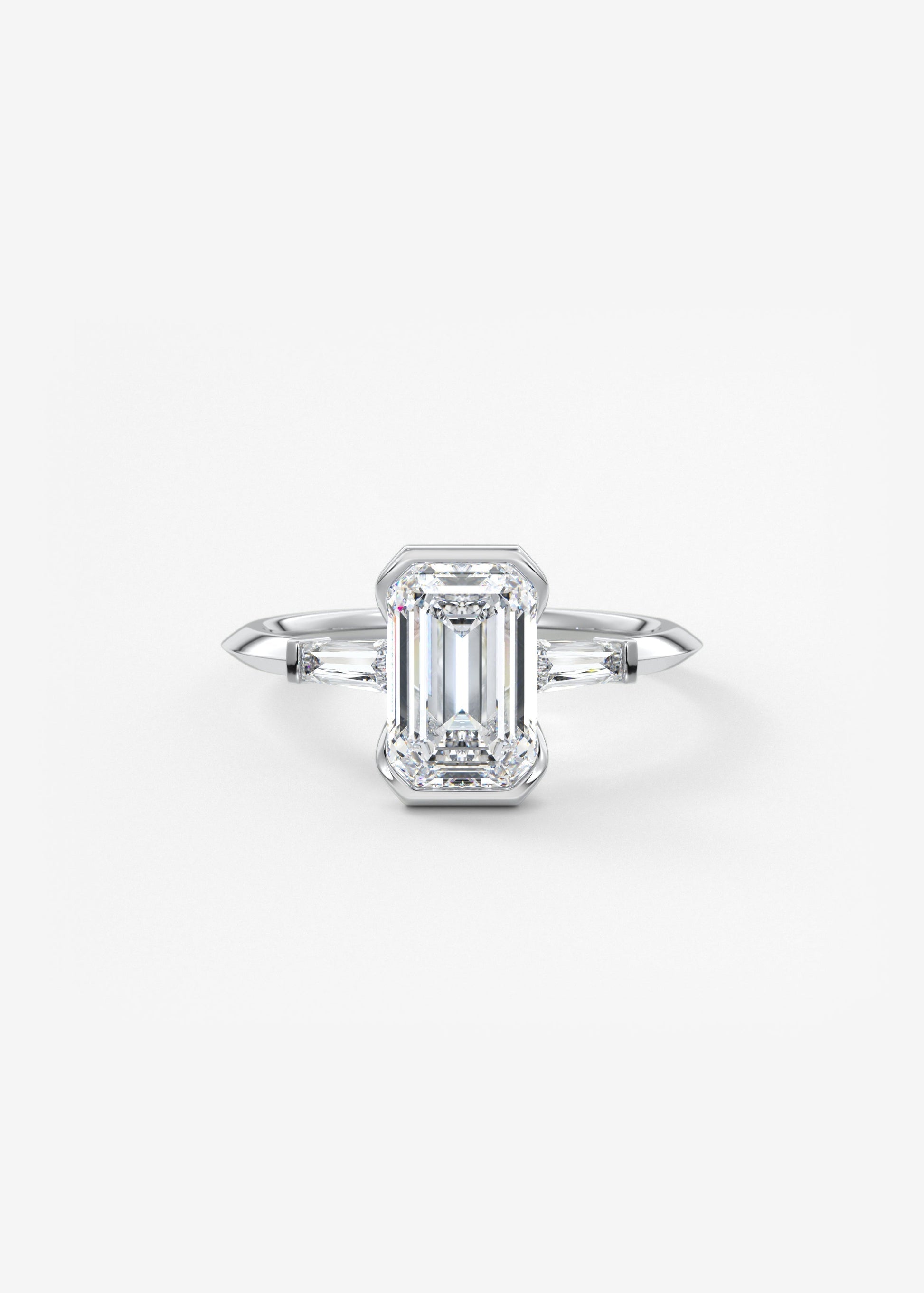 Emerald Three Stone Lab Grown Diamond Engagement Ring