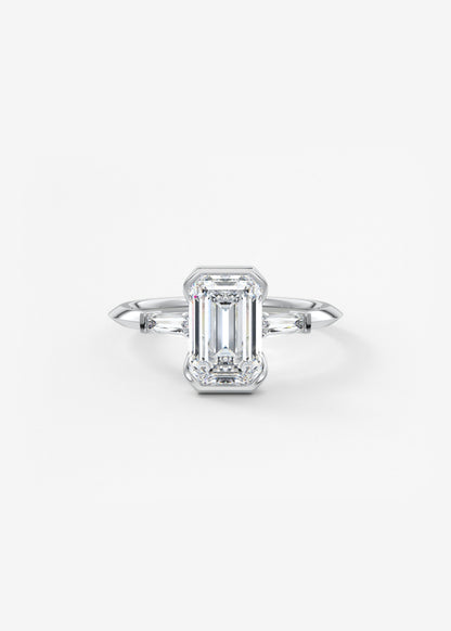 Emerald Three Stone Lab Grown Diamond Engagement Ring