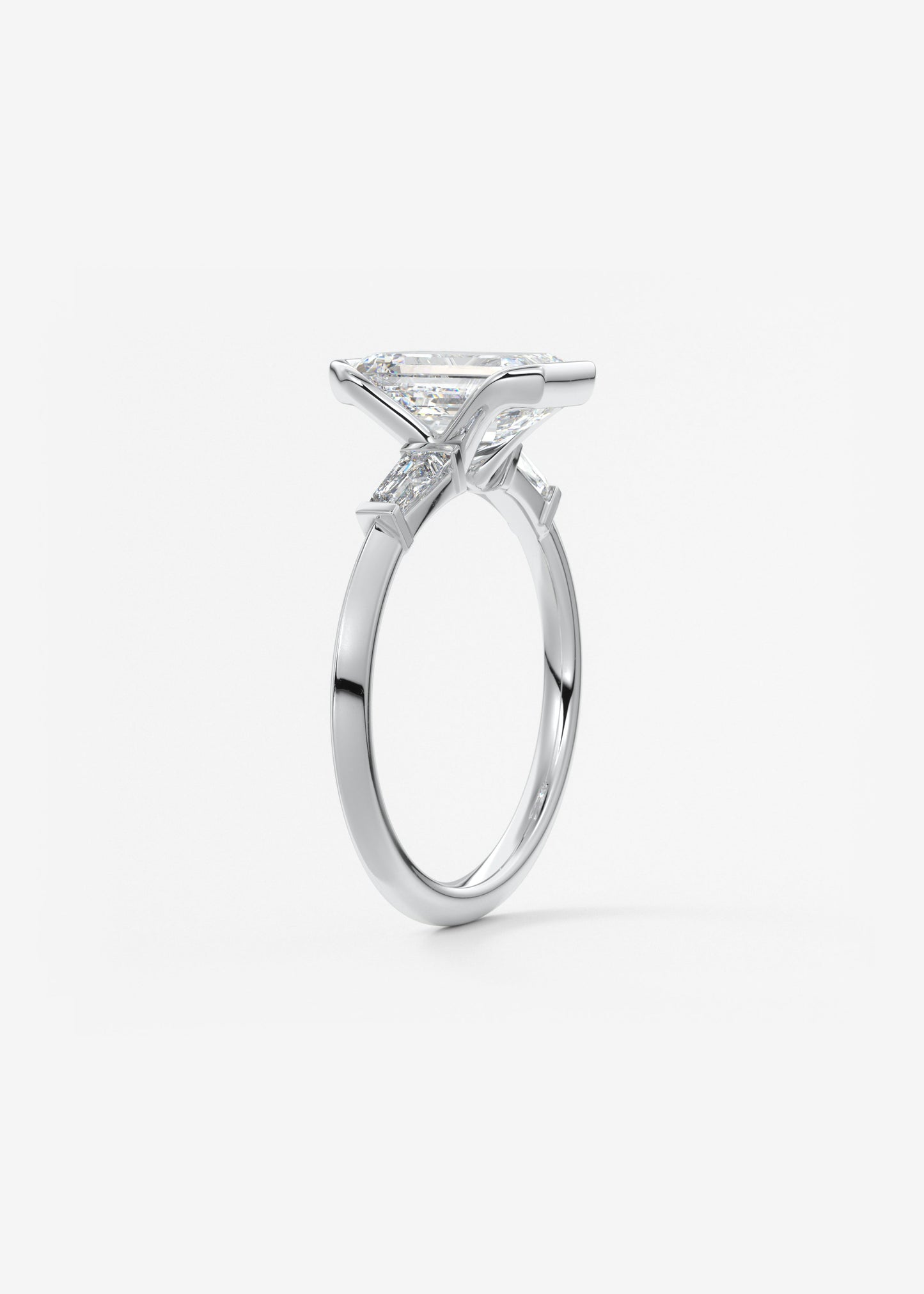 Emerald Three Stone Lab Grown Diamond Engagement Ring
