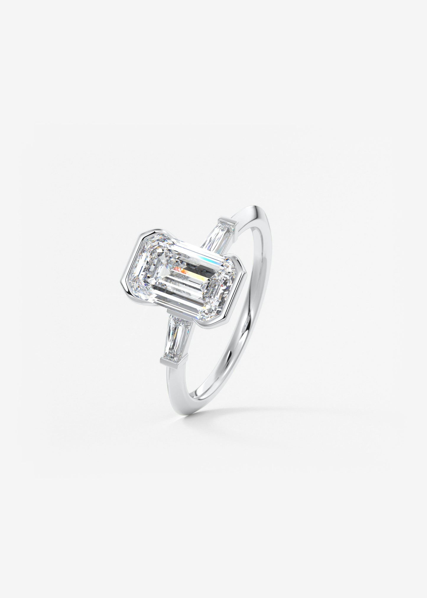 Emerald Three Stone Lab Grown Diamond Engagement Ring