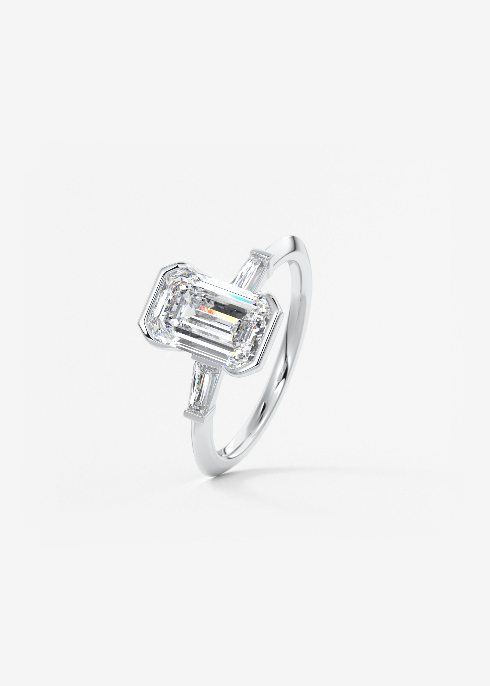 Emerald Three Stone Lab Grown Diamond Engagement Ring