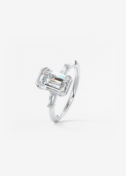 Emerald Three Stone Lab Grown Diamond Engagement Ring