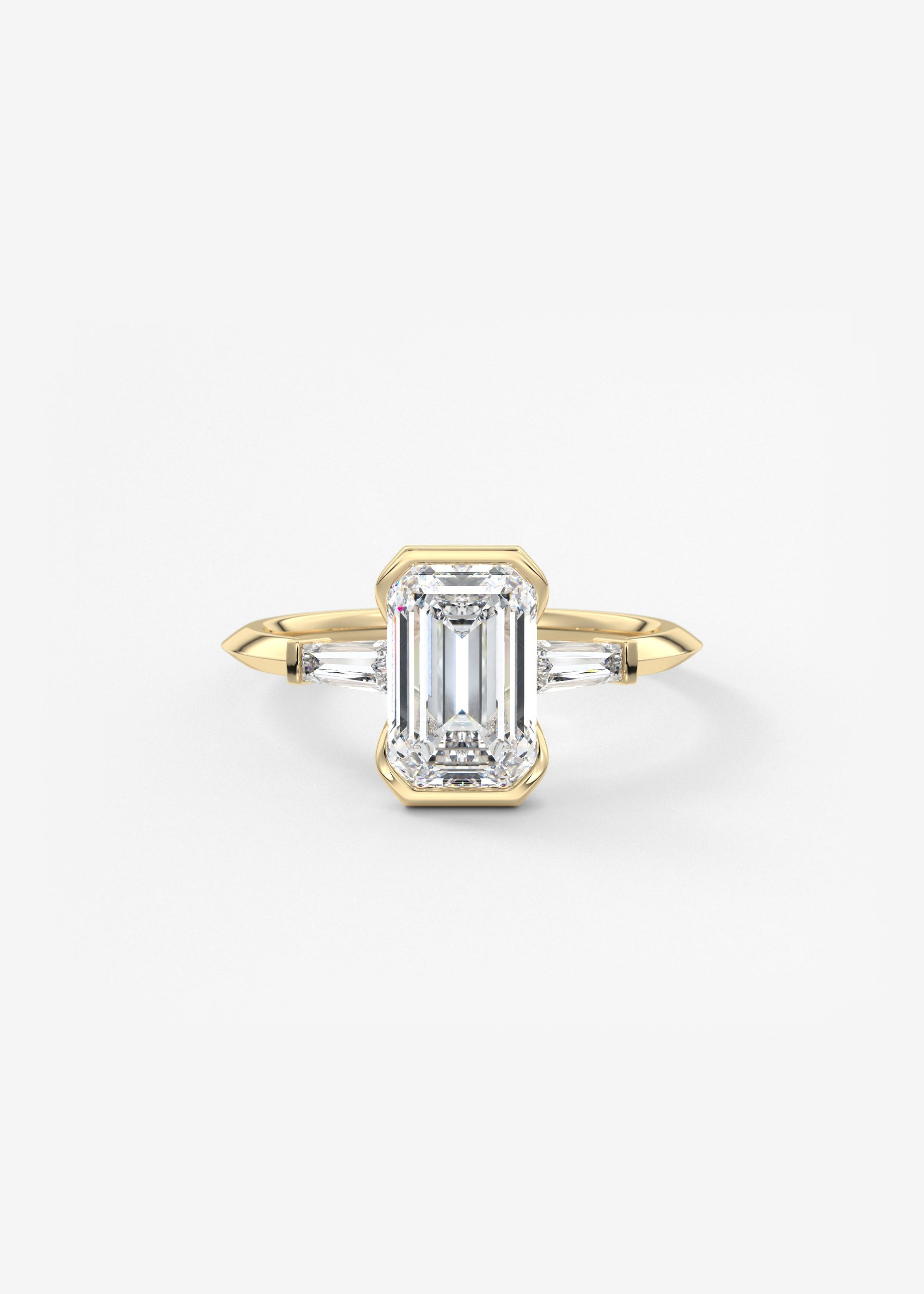 Emerald Three Stone Lab Grown Diamond Engagement Ring