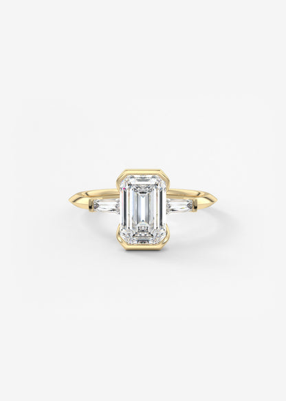 Emerald Three Stone Lab Grown Diamond Engagement Ring
