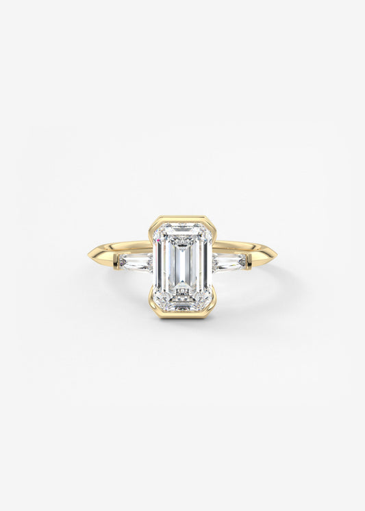 Emerald Three Stone Lab Grown Diamond Engagement Ring