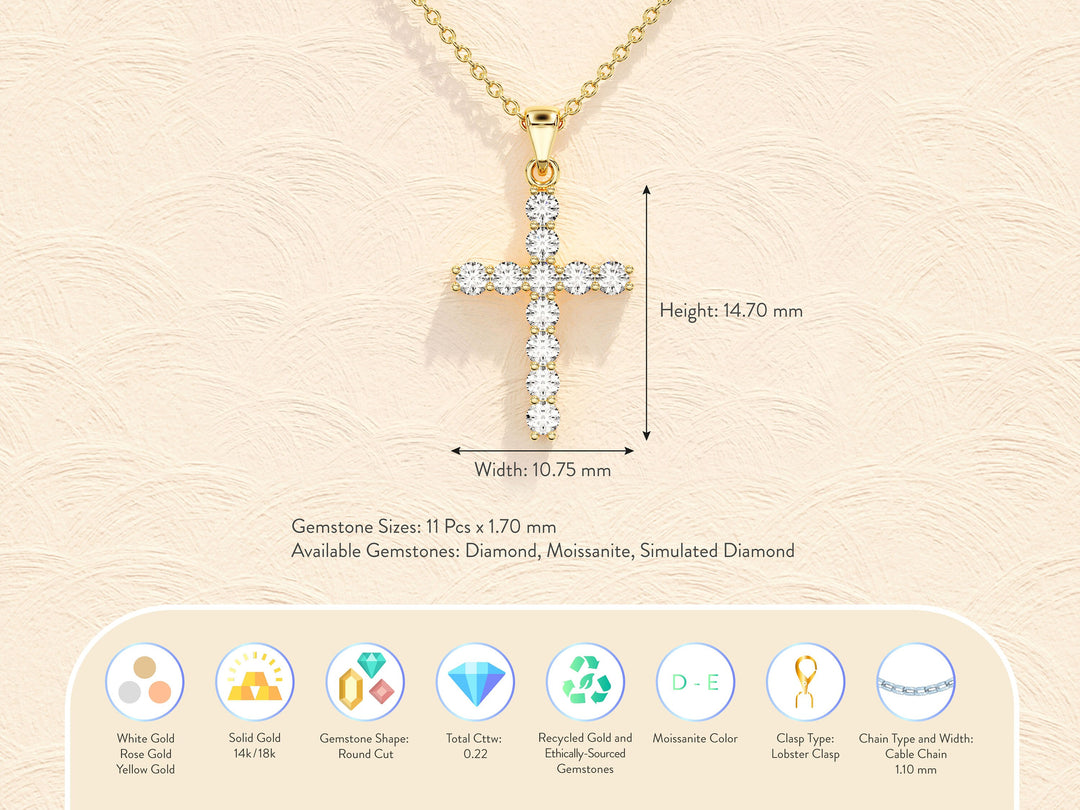 0.7 TCW Round Shape Moissanite Cross Necklace