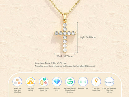 0.7 TCW Round Shape Moissanite Cross Necklace