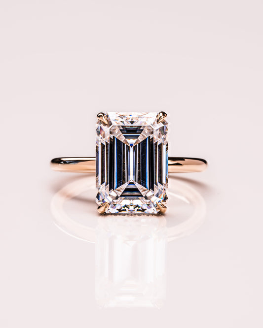 8.0 CT Emerald Cut Solitaire Hidden Halo Moissanite Engagement Ring 1