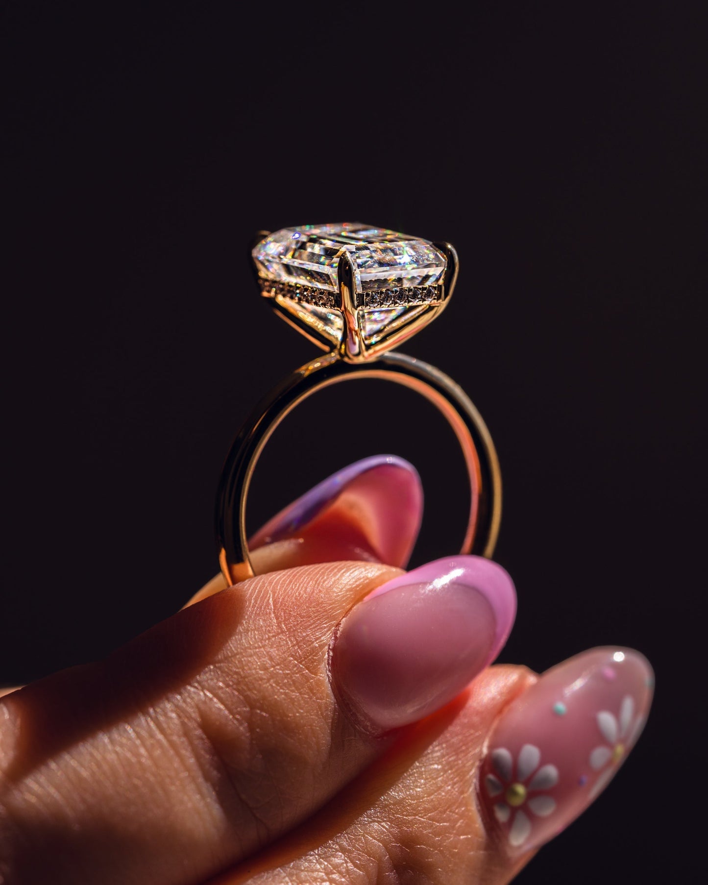 8.0 CT Emerald Cut Hidden Halo Lab Grown Diamond Engagement Ring