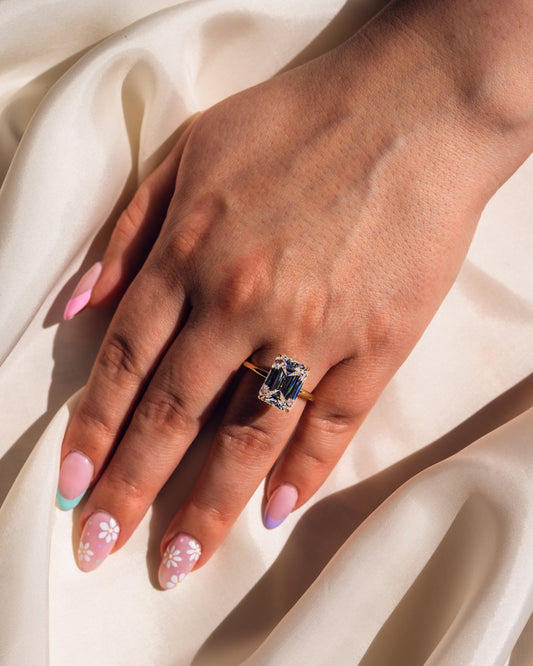 8.0 CT Emerald Cut Hidden Halo Lab Grown Diamond Engagement Ring