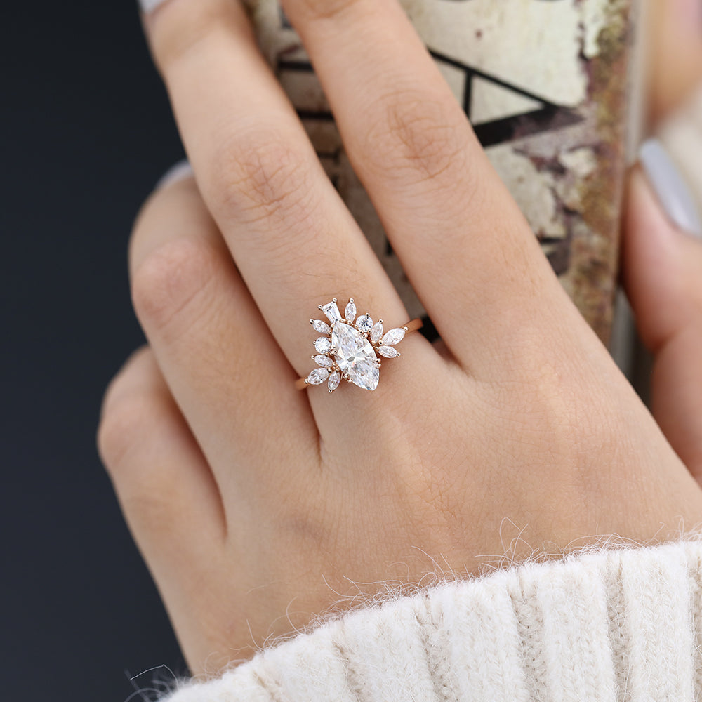 Marquise Cluster Lab-Grown Diamond Engagement Ring