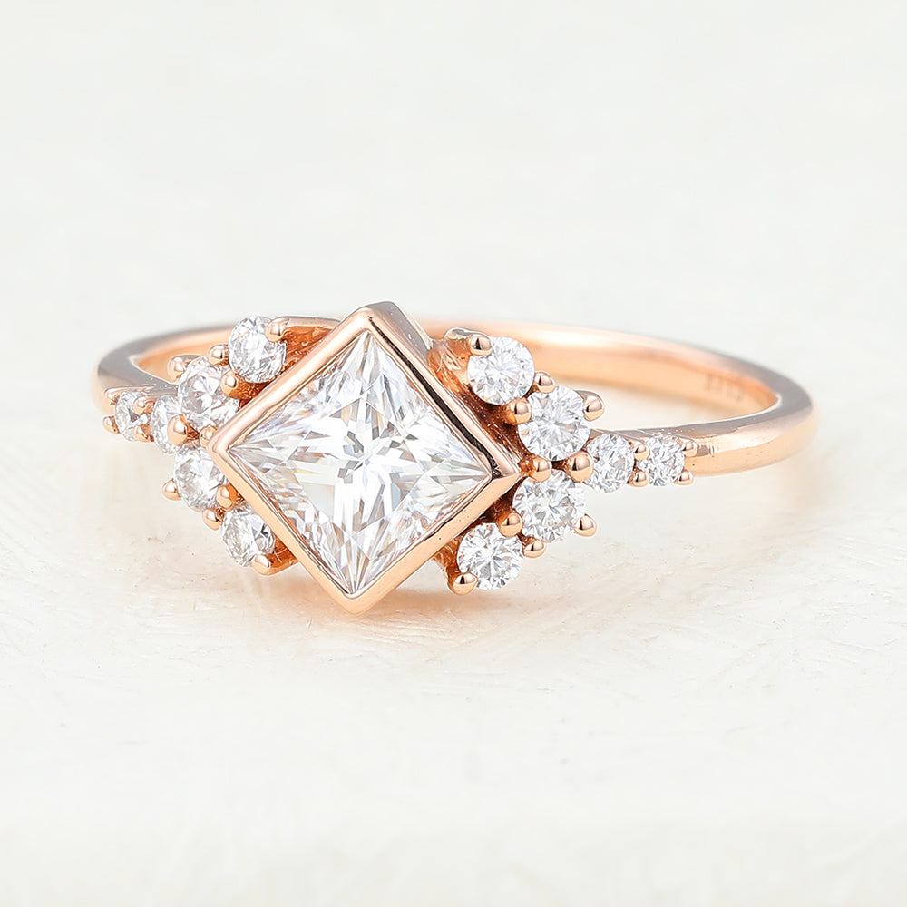 Princess Bezel & Cluster Lab-Grown Diamond Engagement Ring