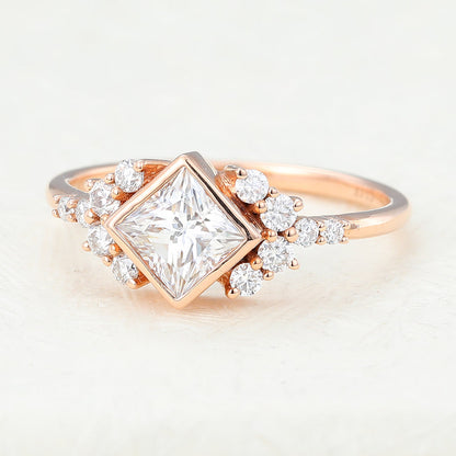 Princess Bezel & Cluster Lab-Grown Diamond Engagement Ring