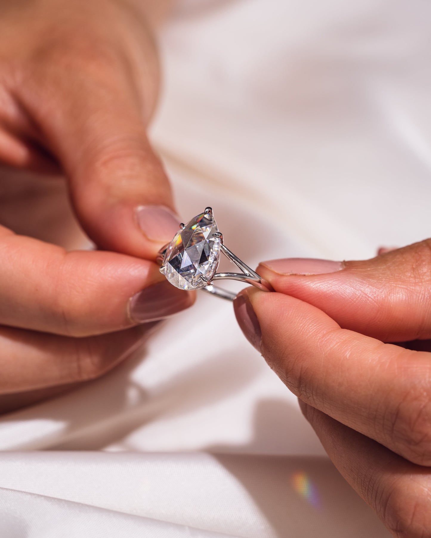 3.09 CT Pear Cut Lab Grown Diamond Solitaire Engagement Ring With Split Shank Setting
