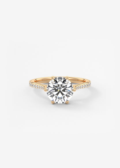 Round Pave Cathedral Lab Grown Diamond Engagement Ring
