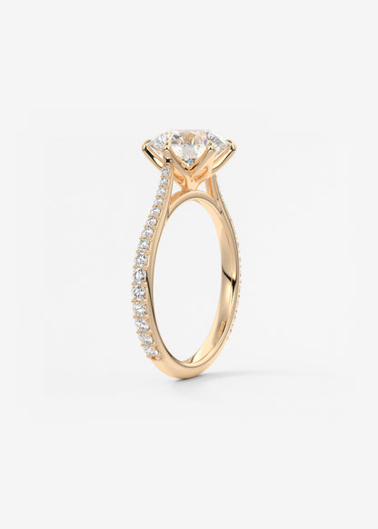 Round Pave Cathedral Lab Grown Diamond Engagement Ring