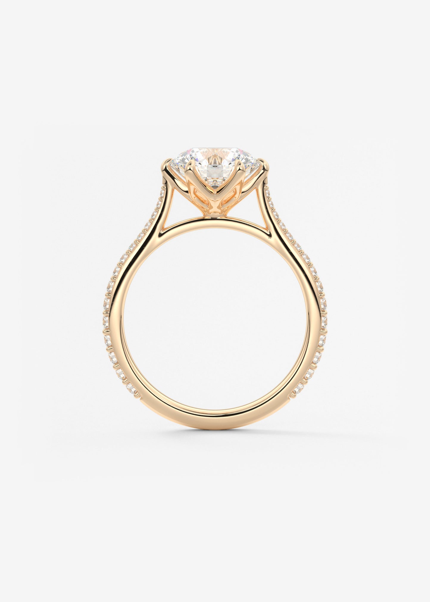 Round Pave Cathedral Lab Grown Diamond Engagement Ring