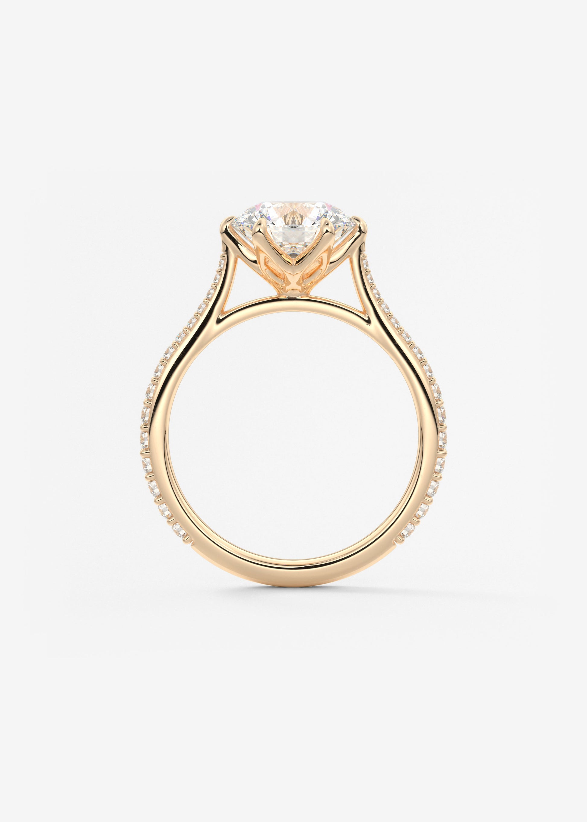 Round Pave Cathedral Lab Grown Diamond Engagement Ring