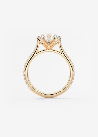 Round Pave Cathedral Lab Grown Diamond Engagement Ring