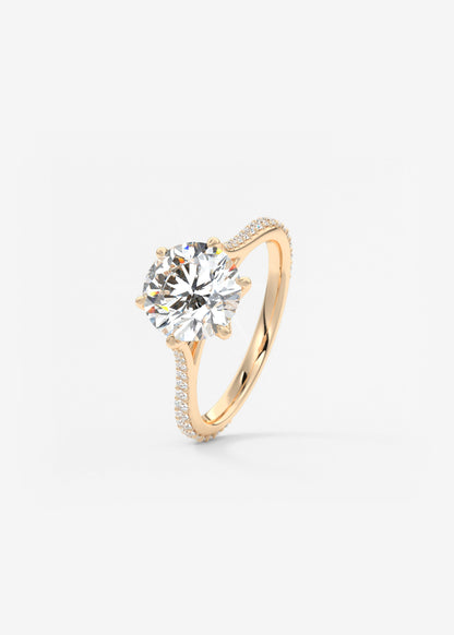Round Pave Cathedral Lab Grown Diamond Engagement Ring