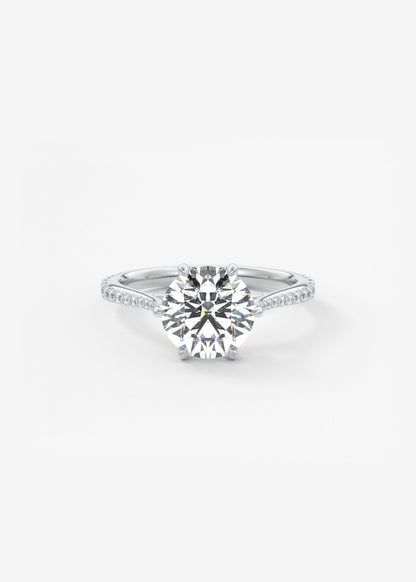 Round Pave Cathedral Lab Grown Diamond Engagement Ring