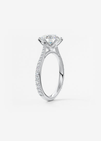Round Pave Cathedral Lab Grown Diamond Engagement Ring