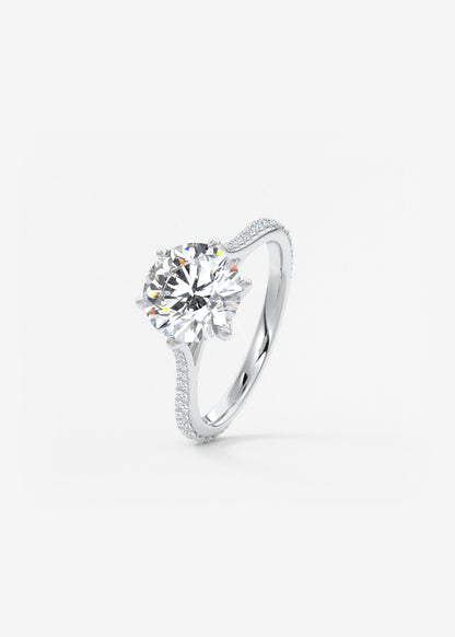 Round Pave Cathedral Lab Grown Diamond Engagement Ring