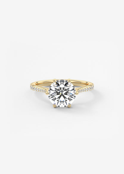 Round Pave Cathedral Lab Grown Diamond Engagement Ring