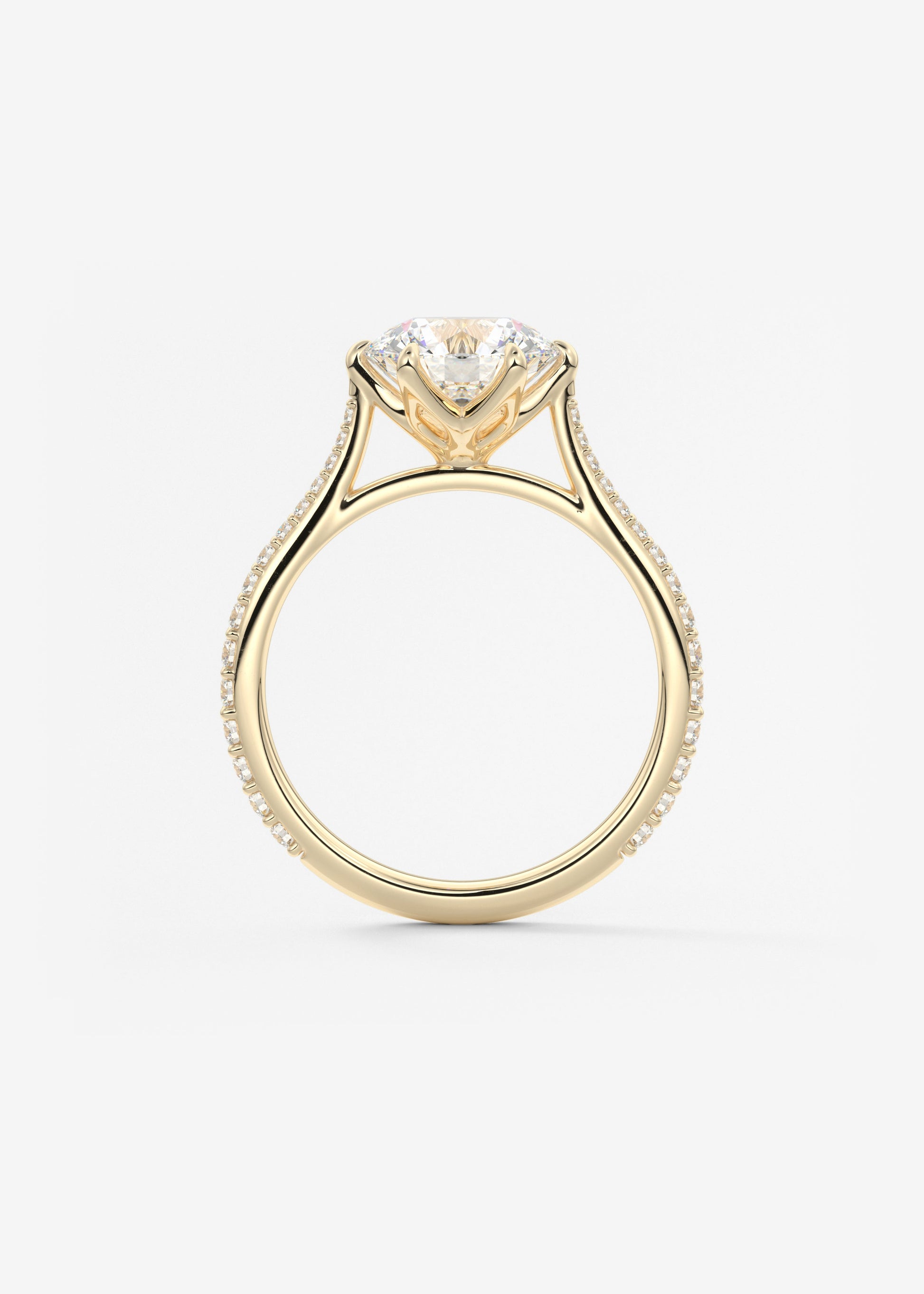 Round Pave Cathedral Lab Grown Diamond Engagement Ring