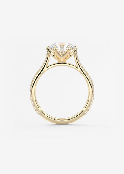 Round Pave Cathedral Lab Grown Diamond Engagement Ring
