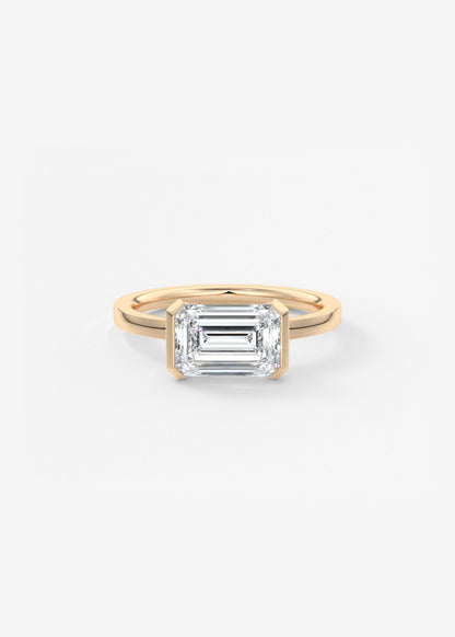 Emerald East West Half Bezel Lab Grown Diamond Engagement Ring