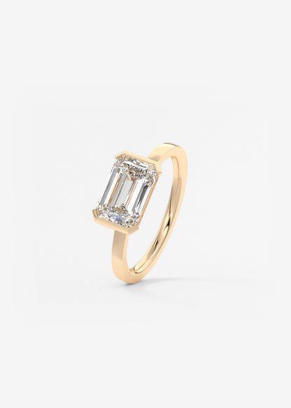 Emerald East West Half Bezel Lab Grown Diamond Engagement Ring