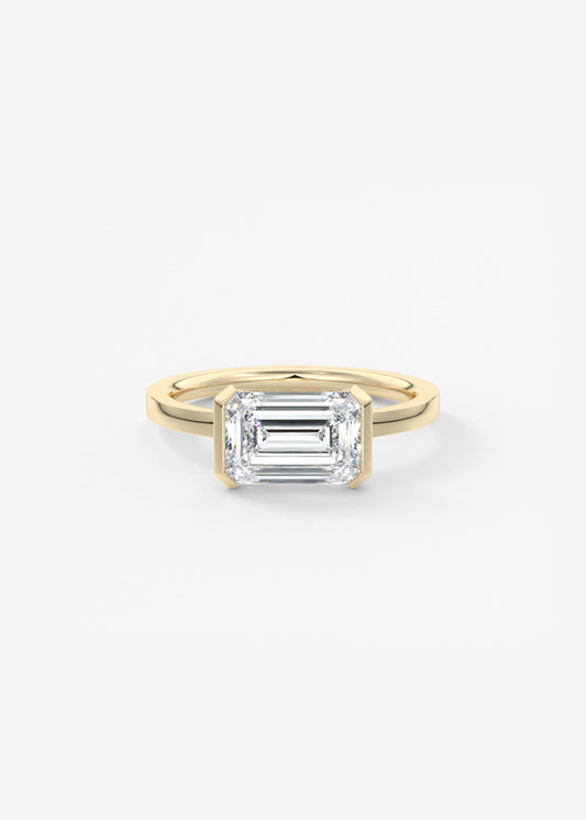Emerald East West Half Bezel Lab Grown Diamond Engagement Ring