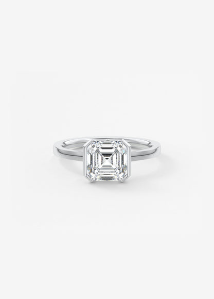 Asscher East West Half Bezel Lab Grown Diamond Engagement Ring