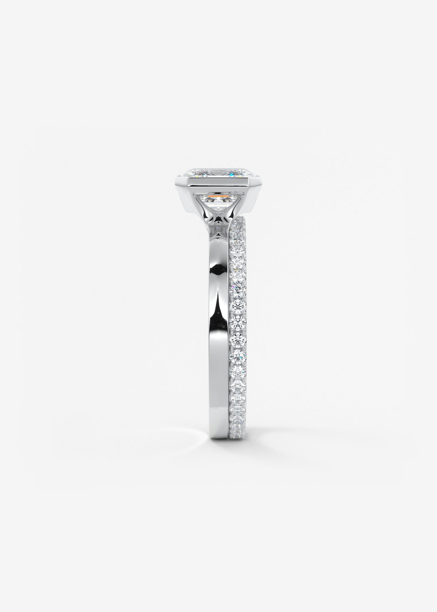 Asscher East West Half Bezel Lab Grown Diamond Engagement Ring
