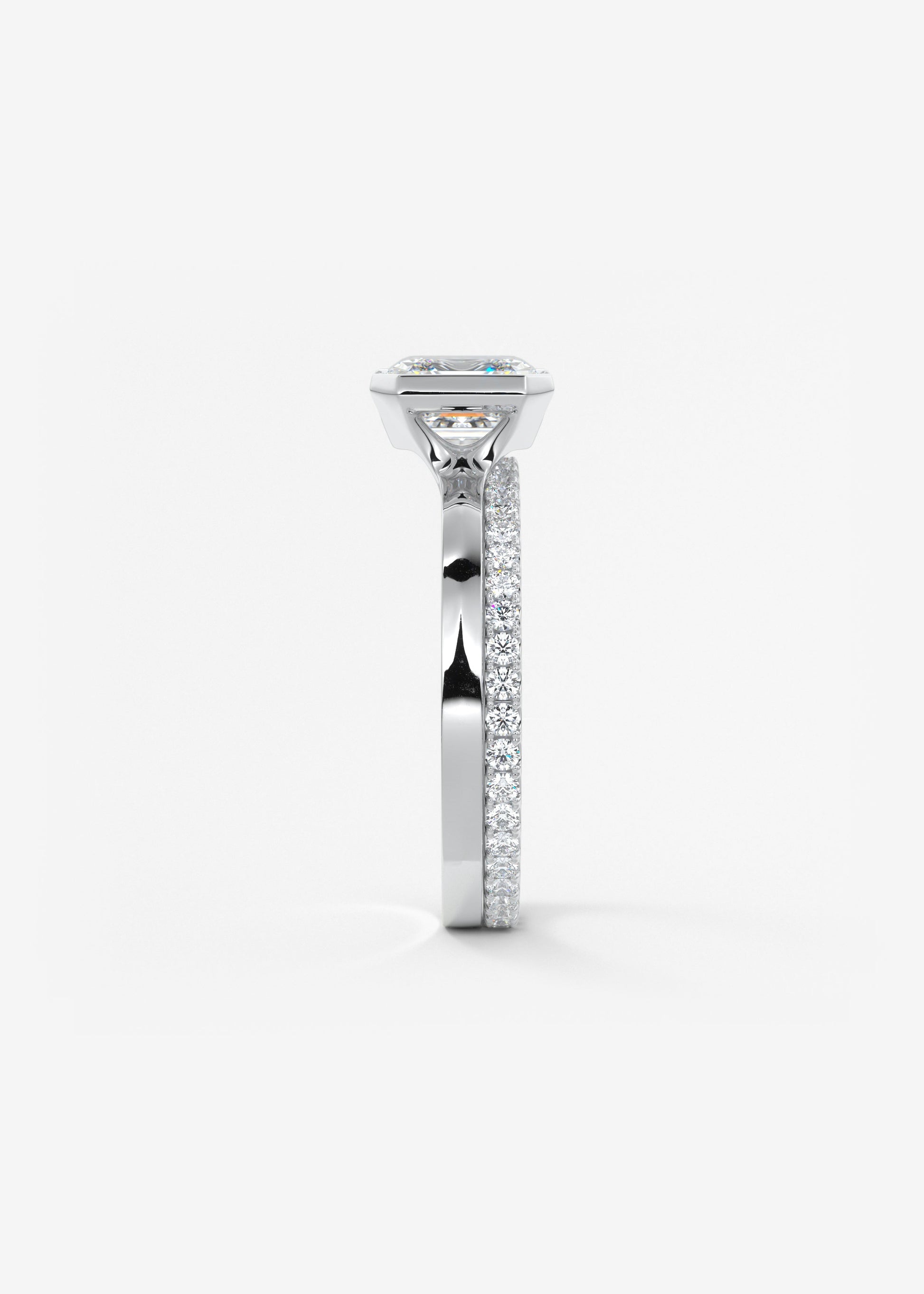 Asscher East West Half Bezel Lab Grown Diamond Engagement Ring