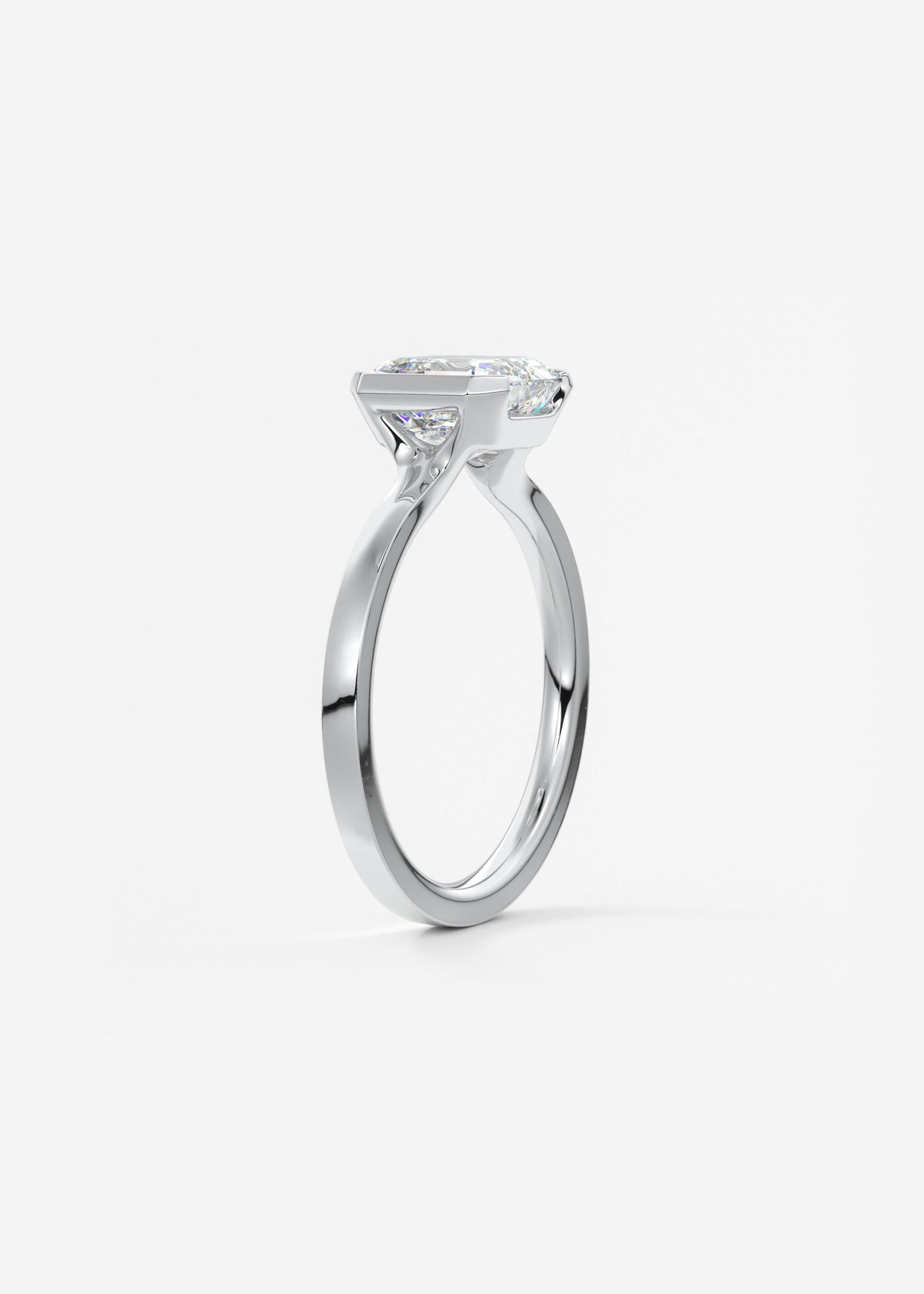Asscher East West Half Bezel Lab Grown Diamond Engagement Ring