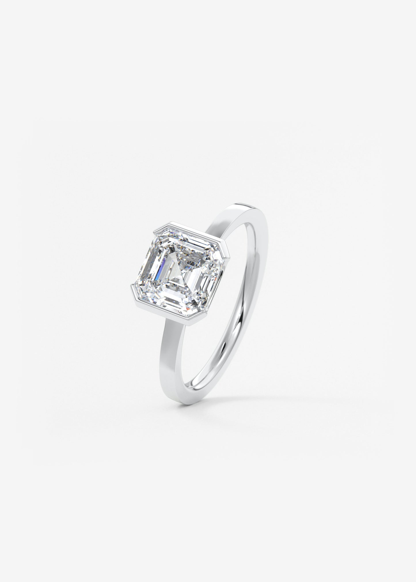 Asscher East West Half Bezel Lab Grown Diamond Engagement Ring
