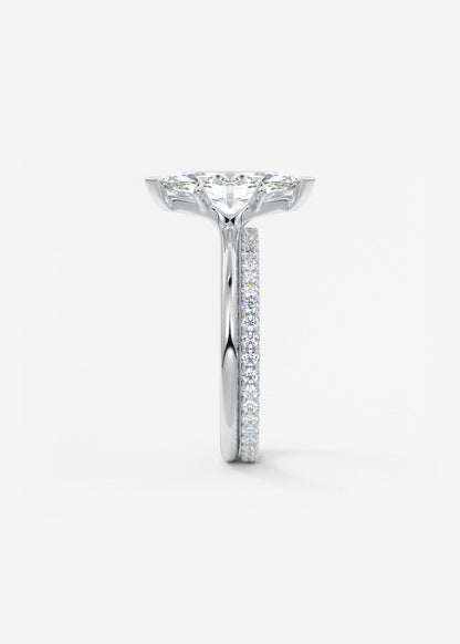 Marquise Three Stone Bezel Lab Grown Diamond Engagement Ring