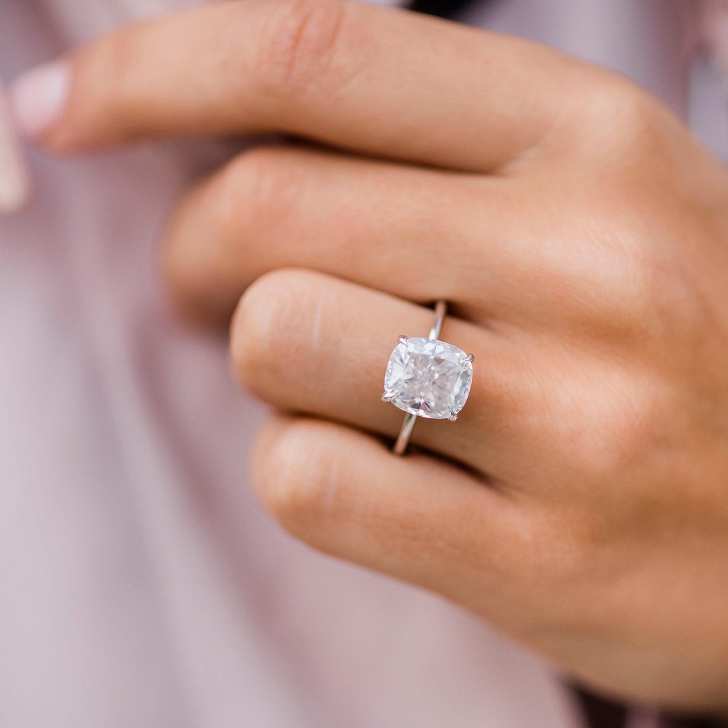 Cushion Solitaire Lab Grown Diamond Engagement Ring
